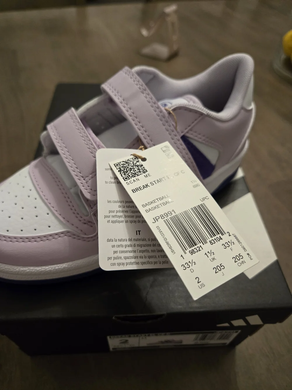 adidas Kids Double-Strap Sneakers - Lavender and White